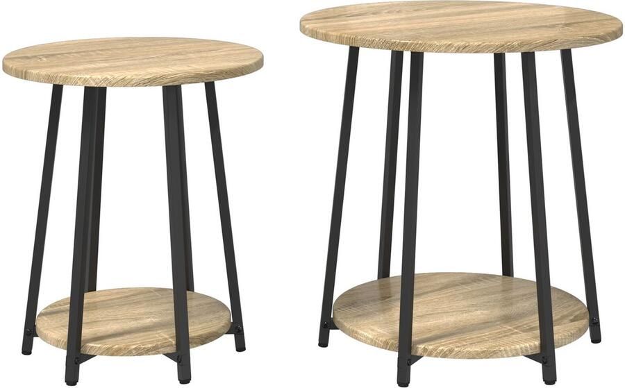 VidaXL Bijzettafelset 2 pcs Sonoma eiken en zwart 50 x 50 x 51 cm - Foto 2