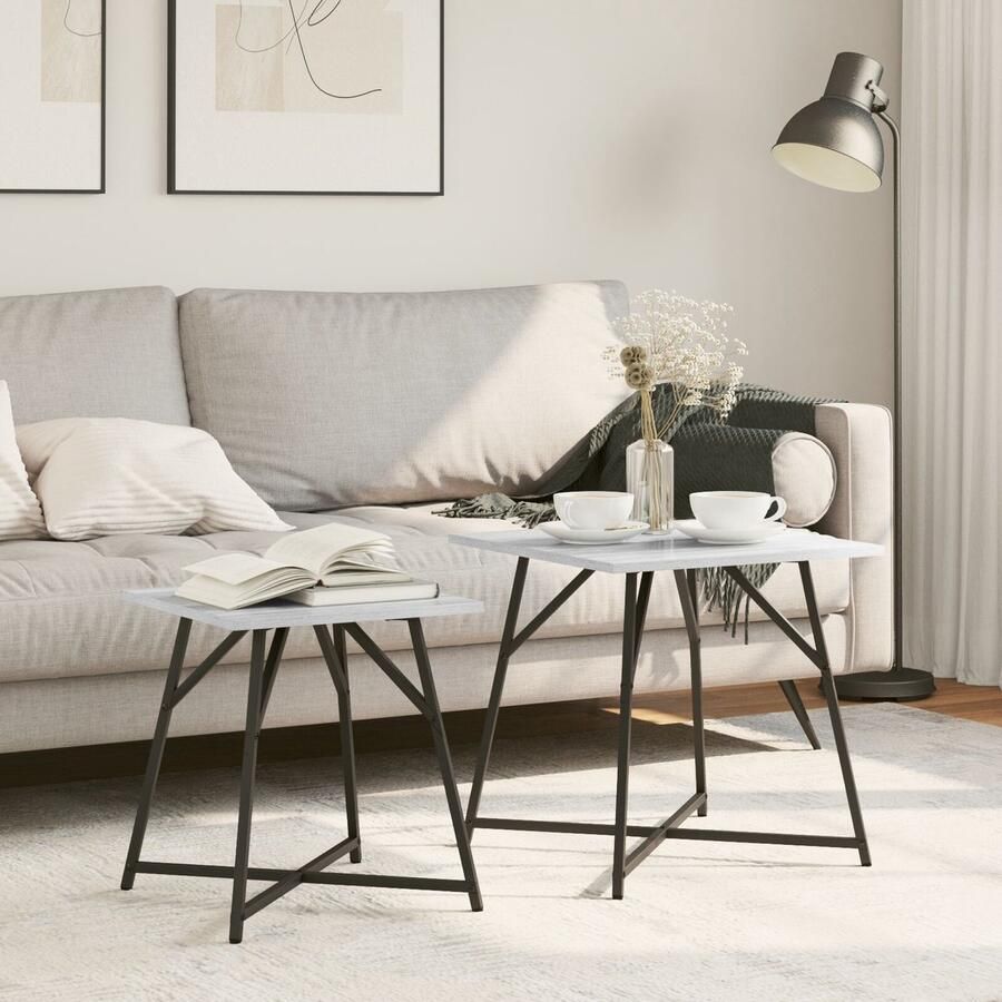 VidaXL Set van 2 Bijzettafels in Grijs Sonoma van Geengineerd Hout en Metaal