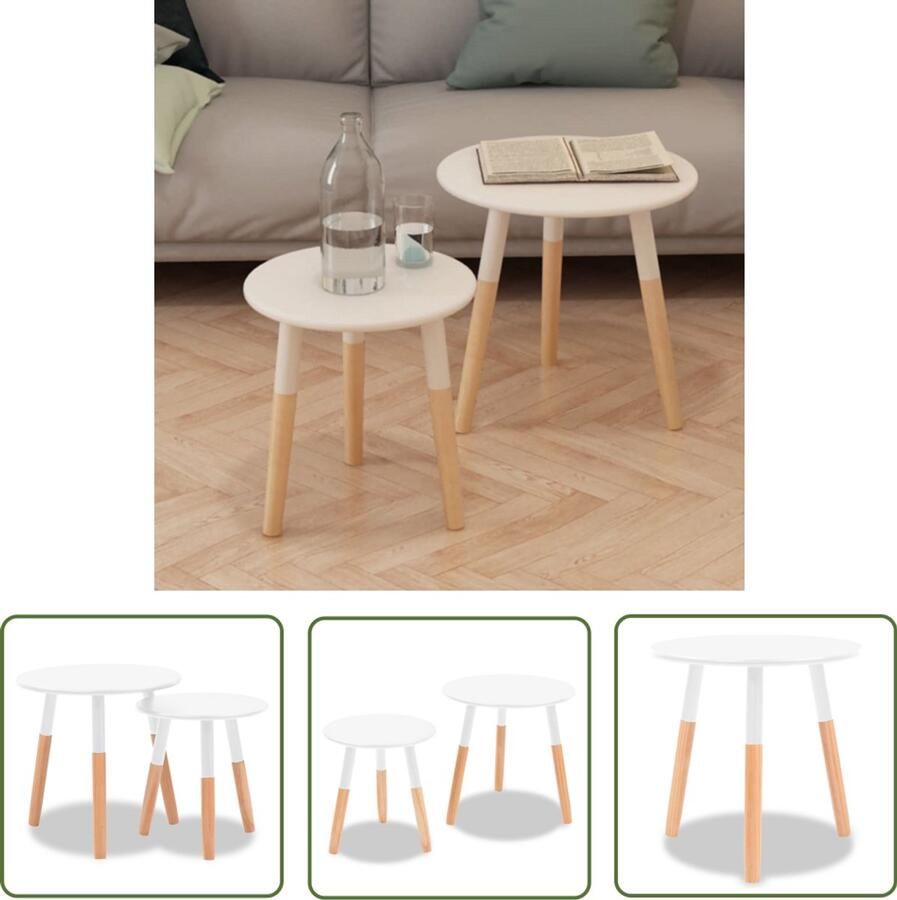 VidaXL Bijzettafelset Wit 2-delig Grenenhout Bijzettafel Scandinavisch Design Salontafel Hout Witte Meubelen Grenenhouten Meubilair