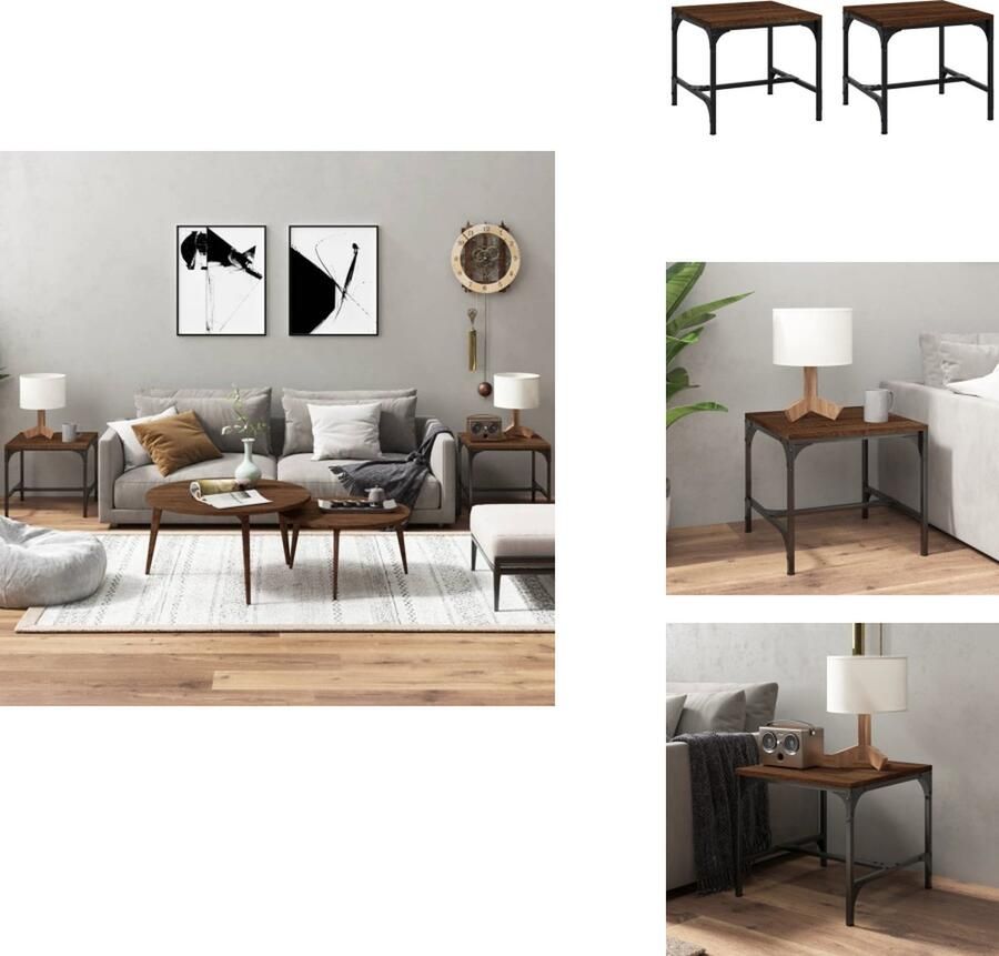 VidaXL Bijzettafeltje Bijzettafeltjes Houten Tafeltje Bijzettafel Bijzettafels 2 st 40x40x35 cm bewerkt hout bruineiken