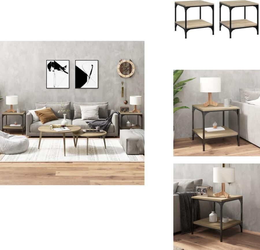 VidaXL Bijzettafeltje Bijzettafeltjes Houten Tafeltje Bijzettafel Bijzettafels 2 st 40x40x40 cm bewerkt hout sonoma eikenkleurig