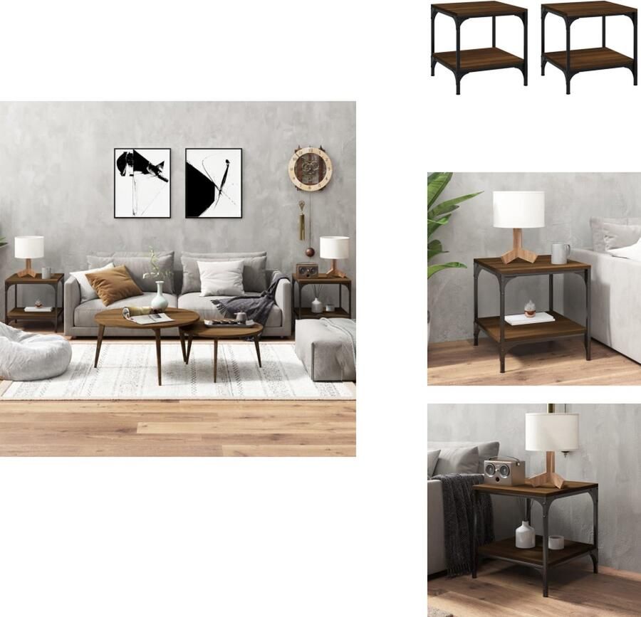 VidaXL Bijzettafeltje Bijzettafeltjes Houten Tafeltje Bijzettafel Bijzettafels 2 st 40x40x40 cm bewerkt hout bruineiken