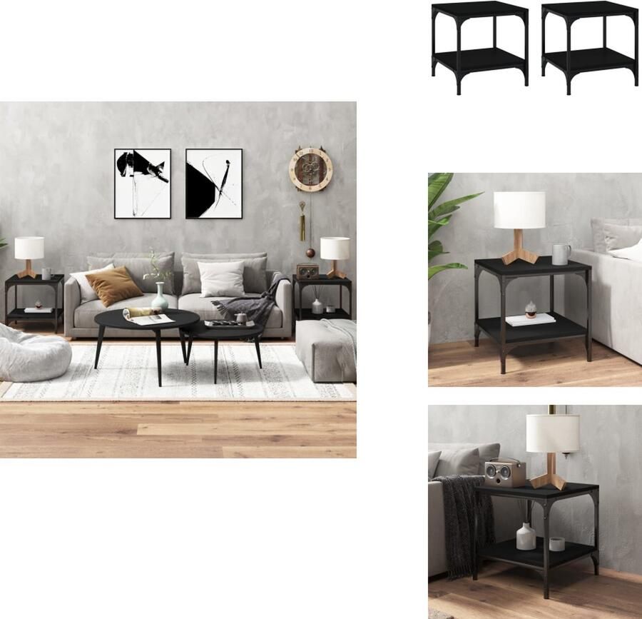 VidaXL Bijzettafeltje Bijzettafeltjes Houten Tafeltje Bijzettafel Bijzettafels 2 st 40x40x40 cm bewerkt hout zwart