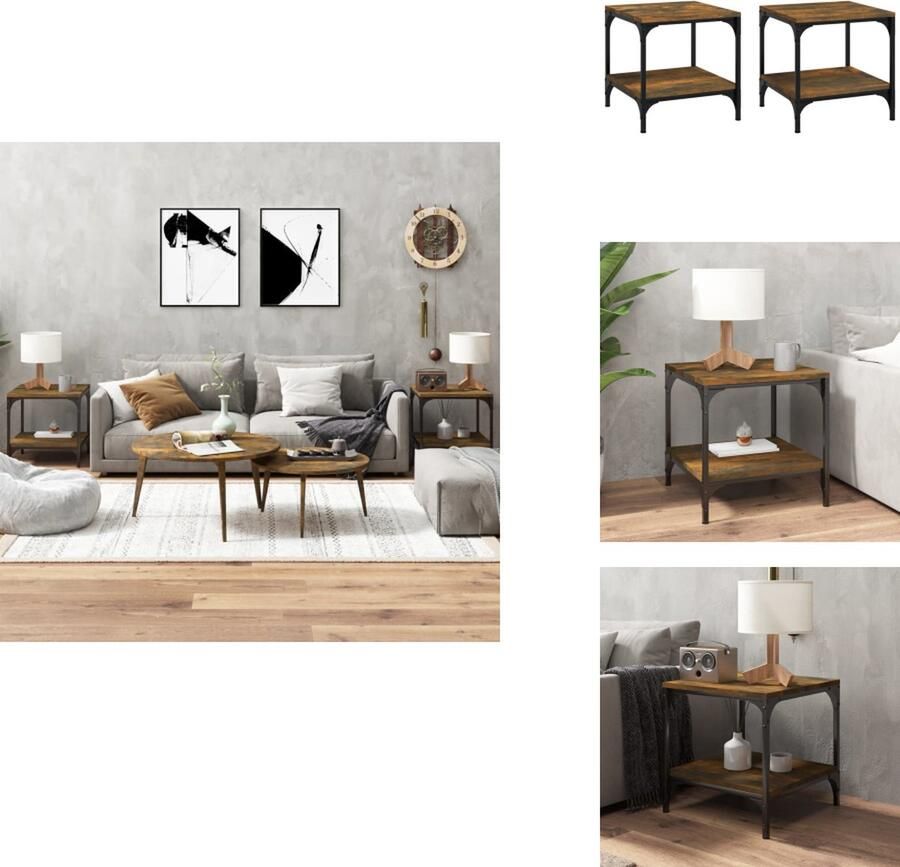 VidaXL Bijzettafeltje Bijzettafeltjes Houten Tafeltje Bijzettafel Bijzettafels 2 st 40x40x40 cm bewerkt hout gerookt eiken