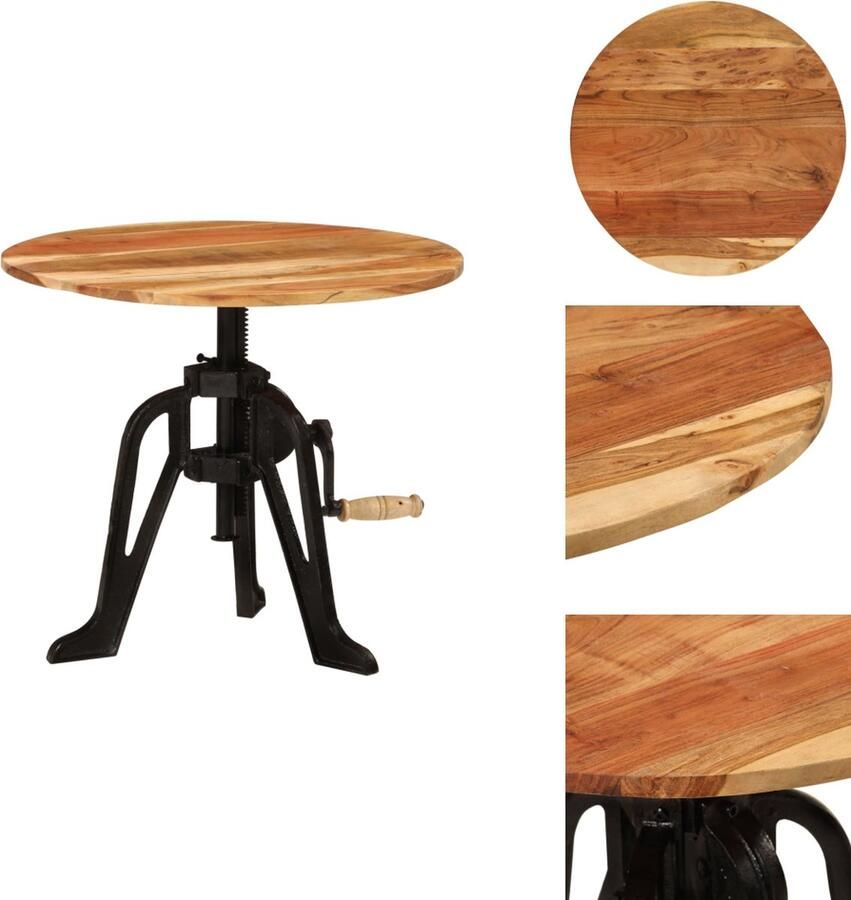VidaXL Bijzettafeltje Bijzettafeltjes Houten Tafeltje Salontafel Bijzettafel 60x(42-62) cm massief acaciahout en gietijzer