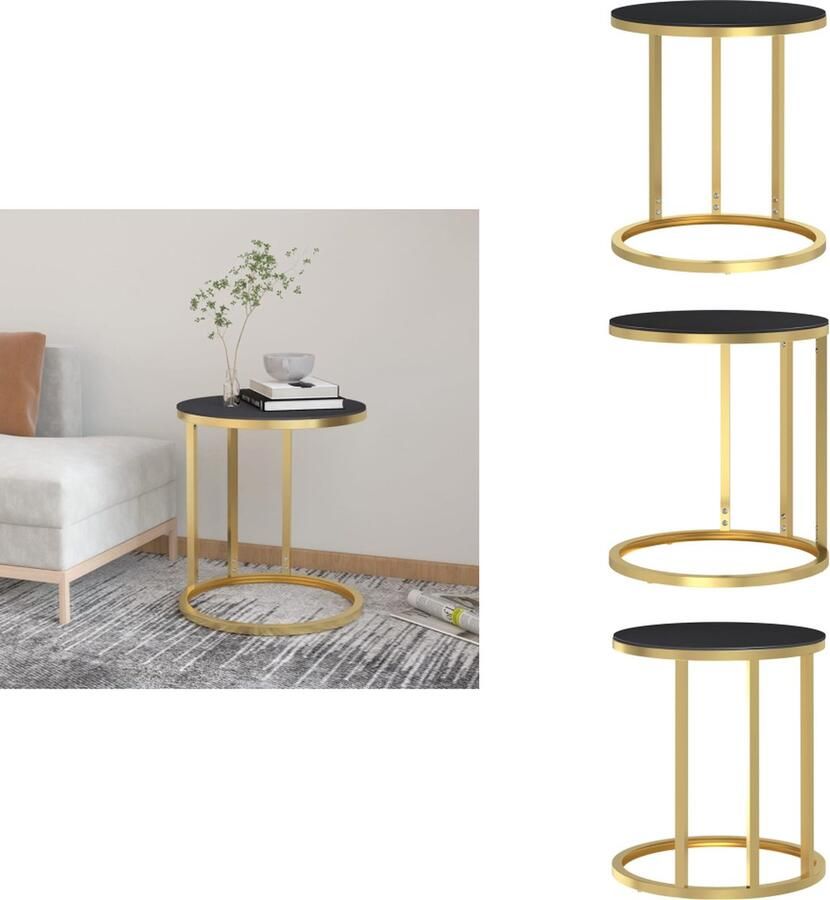 VidaXL Bijzettafeltje Bijzettafeltjes Rond Tafeltje Salontafel Bijzettafel 45 cm gehard glas goudkleurig en zwart