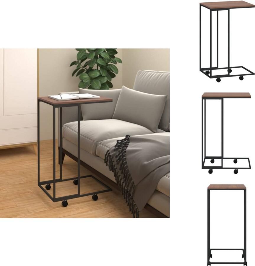 VidaXL Bijzettafeltje Bijzettafeltjes Salontafel Bijzettafel met wieltjes 40x30x63-5 bewerkt hout zwart