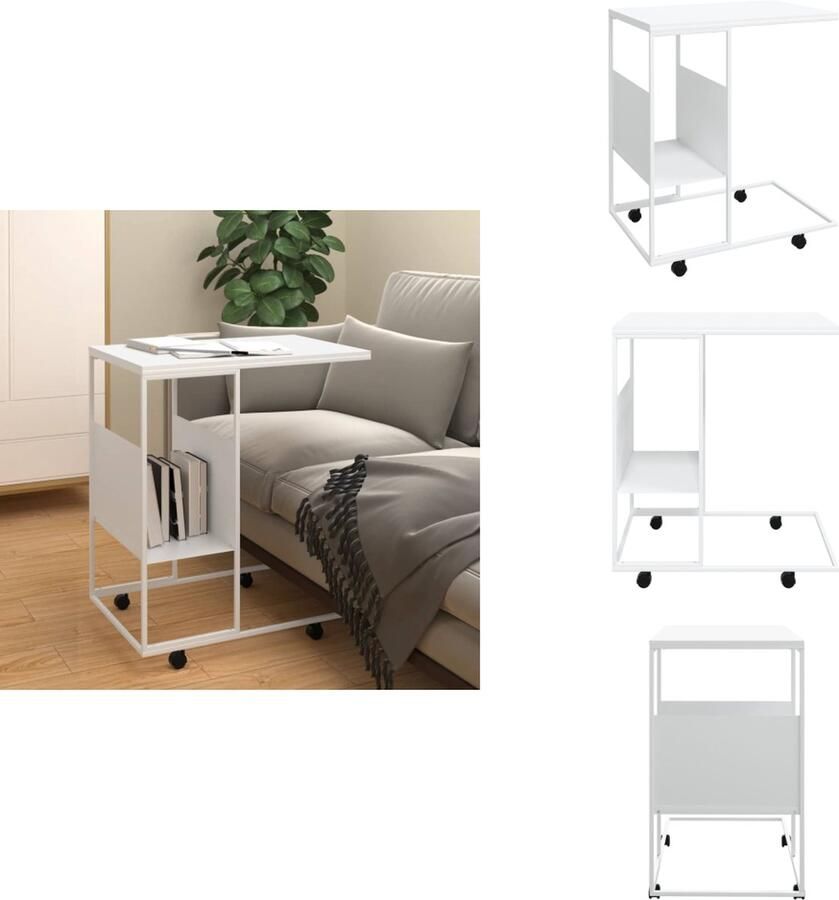 VidaXL Bijzettafeltje Bijzettafeltjes Salontafel Bijzettafel met wieltjes 55x36x63 5 cm bewerkt hout wit