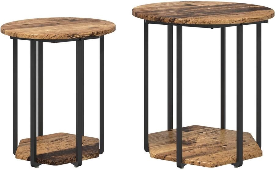 VidaXL Bijzettafeltjes 2 stuks Oud Hout Combinatie van Hout en Metaal - Foto 2