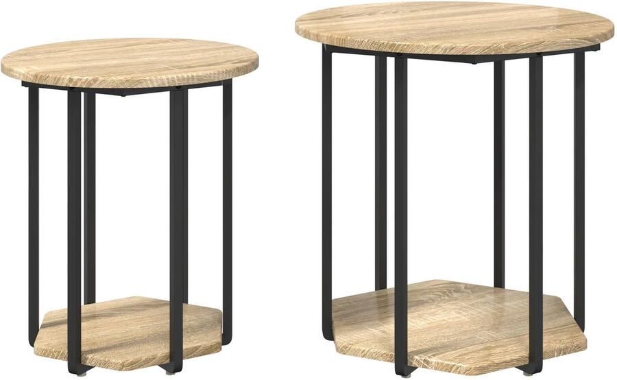 VidaXL Bijzettafeltjes 2 stuks Sonoma Eiken Geengineerd Hout en Metaal