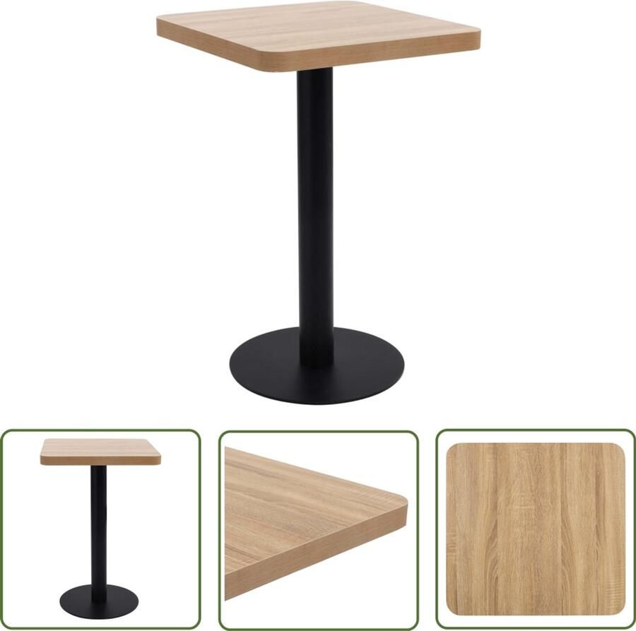 VidaXL Bistrotafel 50x50 cm MDF Lichtbruin Zwart Bistrotafel Buitentafeltje Terrasmeubilair Eetkamerstoel Cafe Tafeltje Kleine Tafel Houten Tafel Mdf Tafel Zwarte Tafel Bruine Tafel