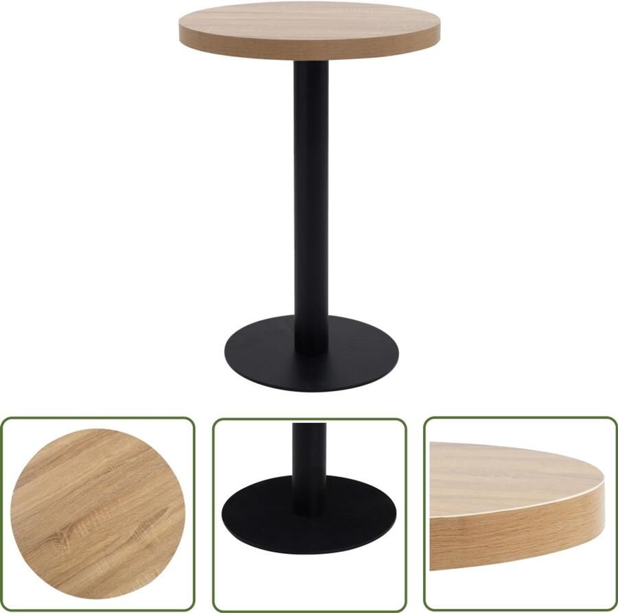 VidaXL Bistrotafel 60 cm MDF Lichtbruin & Zwart Bistrotafel Eetkamertafel Buitentafel Terrastisch Cafetafel Kleine Tafel Mdf Tafel Metalen Tafel Bruine Tafel Zwarte Tafel Ronde Tafel Compacte Tafel