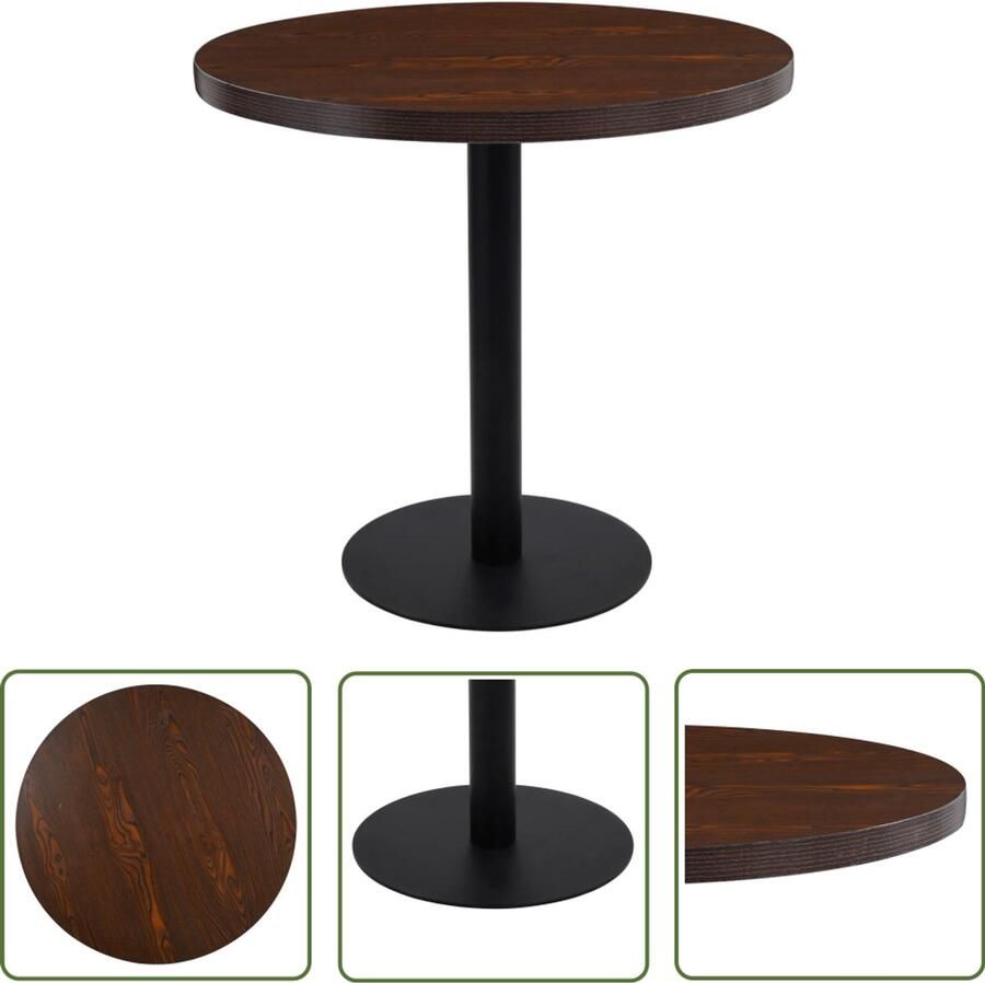 VidaXL Bistrotafel 80 cm MDF Donkerbruin 2 personen Bistrotafel Eetkamerstoel Buitenmeubilair Terras Meubelen Balkon Meubel