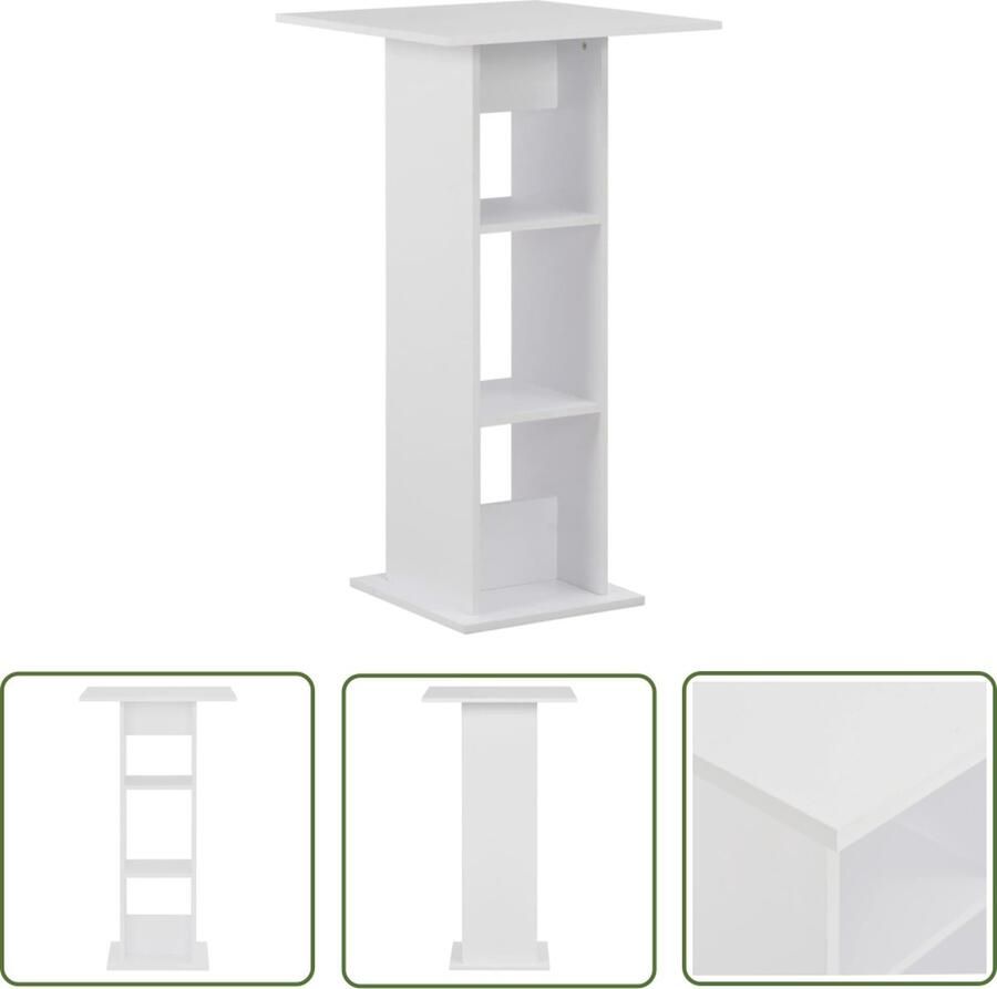 The Living Store Bartafel Tafel 60x60x110 cm Wit houten constructie Bartafel Bistrotafel Cocktailtafel Eettafel Salontafel
