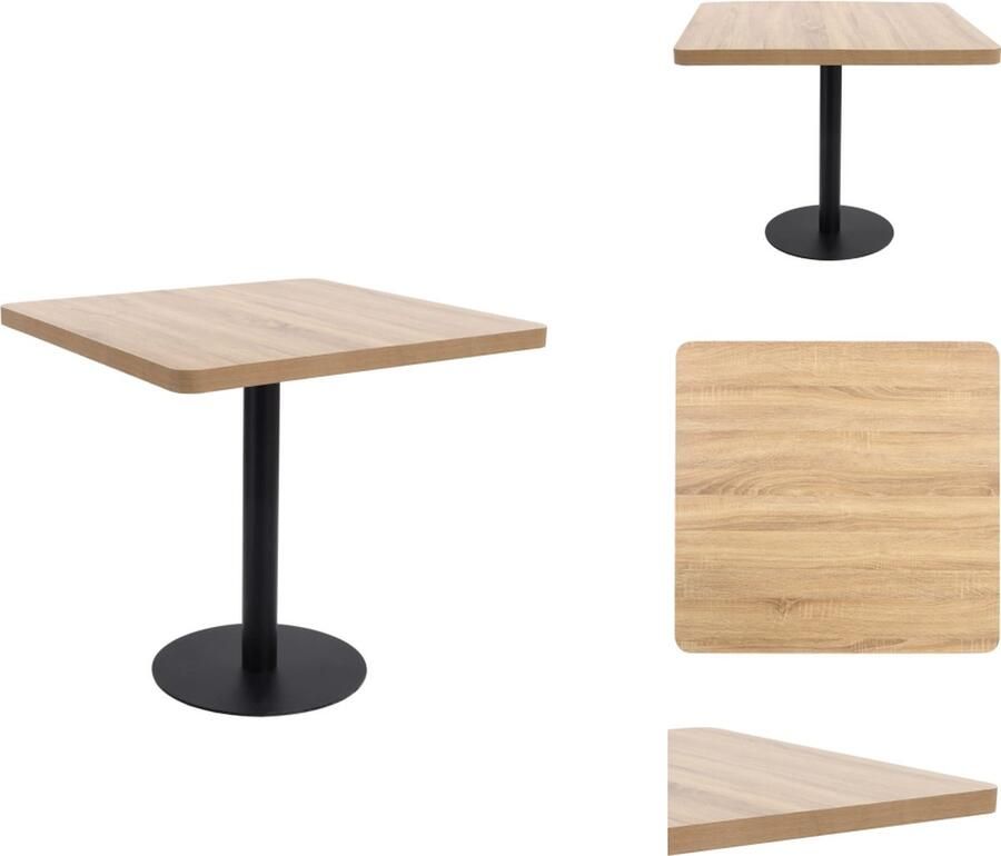 The Living Store Bistrotafel MDF met houtnerfpatroon Stalen poot Schoon te maken Lichtbruin en zwart 80x80x75 cm Bistrotafel Houten Tafel Cafetafel Buitentafel Terras Tafel