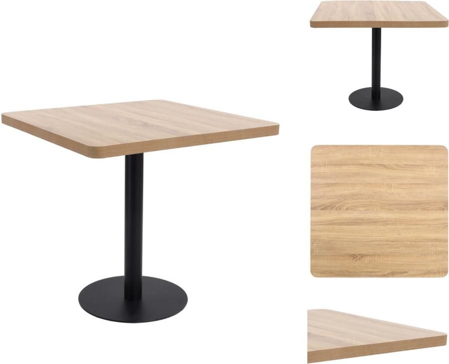 The Living Store Bistrotafel MDF met houtnerfpatroon Stalen poot Schoon te maken Lichtbruin en zwart 80x80x75 cm Bistrotafel Houten Tafel Cafetafel Buitentafel Terras Tafel - Foto 2