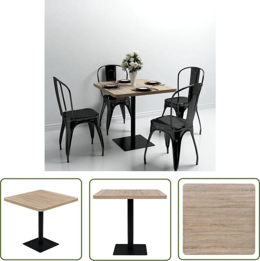 The Living Store Bistrotafel Eiken 80x80x75 cm MDF en staal Eenvoudig te monteren Eikenhouten Tafel Bistrotafel Kleine Tafel Eetkamertafel Buitentafel