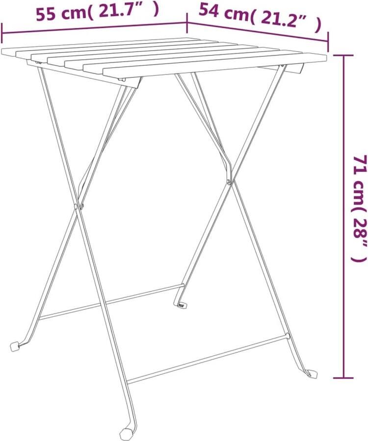 VidaXL Bistrotafel inklapbaar 55x54x71 cm massief acaciahout en staal - Foto 3