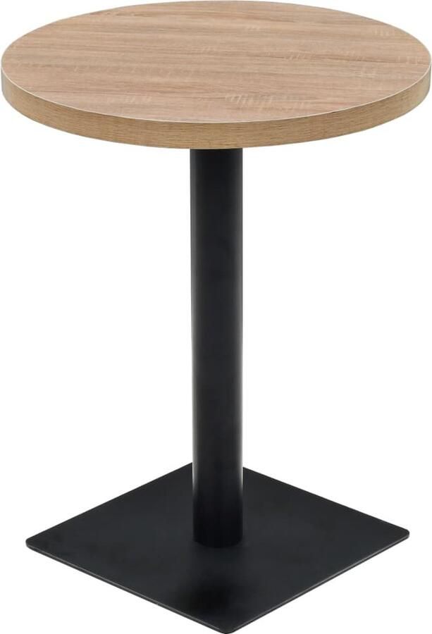 VidaXL Bistrotafel Rond MDF en Staal Eikenkleur Bistortafel Eetkamertafel Buitentafeltje Terrastisch Cafetafel Tuinmeubel Mdf Tafellaag Metalen Onderstel Ronde Tafel Kleine Tafel Beige Meubilair