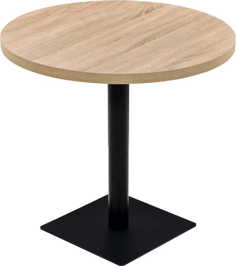 VidaXL Bistrotafel Rond 80x75 cm MDF Eikenkleur Bistotafel Eiken Meubilair Buitentafeltje Terrastisch Cafe Tafeltje Eetkamertafel Ronde Tafel Mdf Tafel Metalen Tafel Onderstel Kleine Bistrotafel