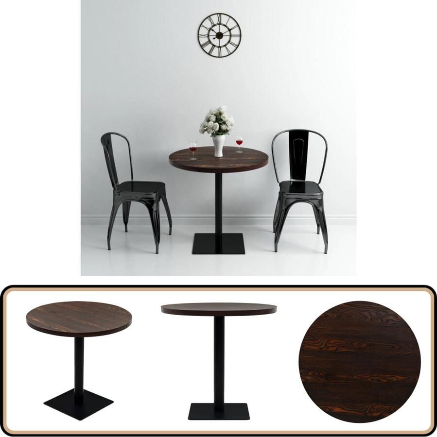VidaXL Bistrotafel Rond 80x75 cm MDF & Staal Bistrottafel Eetkamertafel Buitentafel Terrastisch Tafeltje Ronde Tafel Mdf Tafel Metalen Tafel Donkere Houten Tafel Bruine Tafel