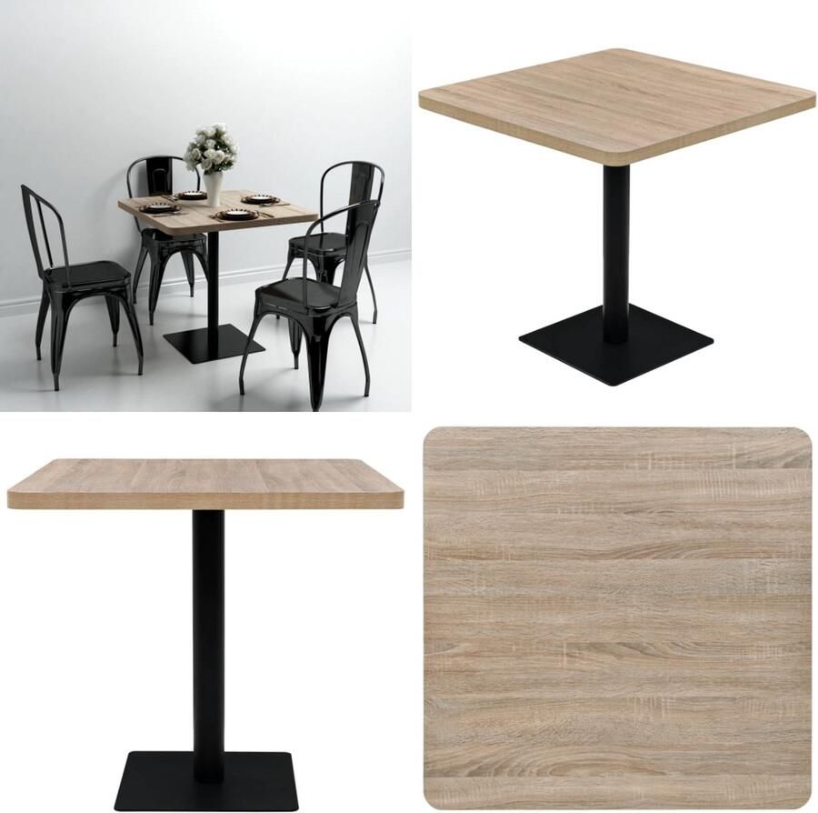 VidaXL Bistrotafel vierkant 80x80x75 cm MDF en staal eikenkleur Eetkamertafel Eetkamertafels Eettafel Eettafels