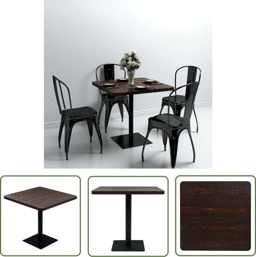 VidaXL Bistrotafeltje Bistrottafel Bistrotafel vierkant 80x80x75 cm MDF en staal donker essenkleur Eettafel Klein Ronde Eettafel Industriële Eettafel