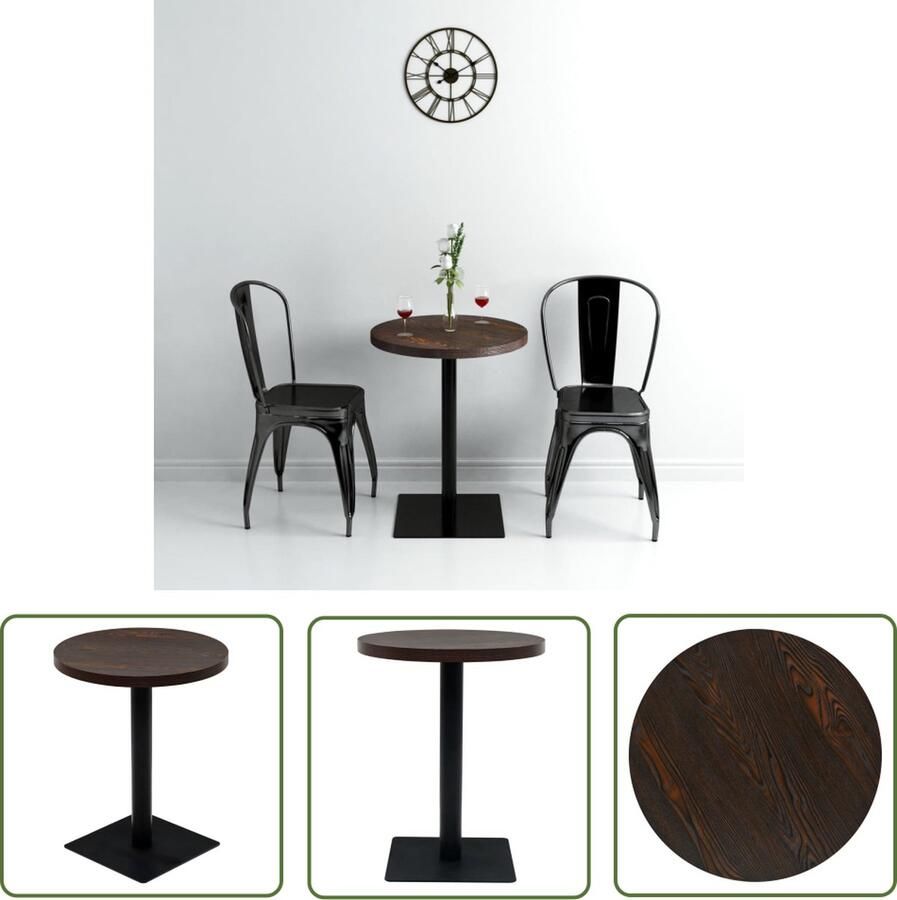 The Living Store Bistrotafel rond 60x75 cm MDF en staal donker essenkleur Bistrottafel Bistrotafeltjes Kleine Tafeltje Eetkamertafel Salontafel