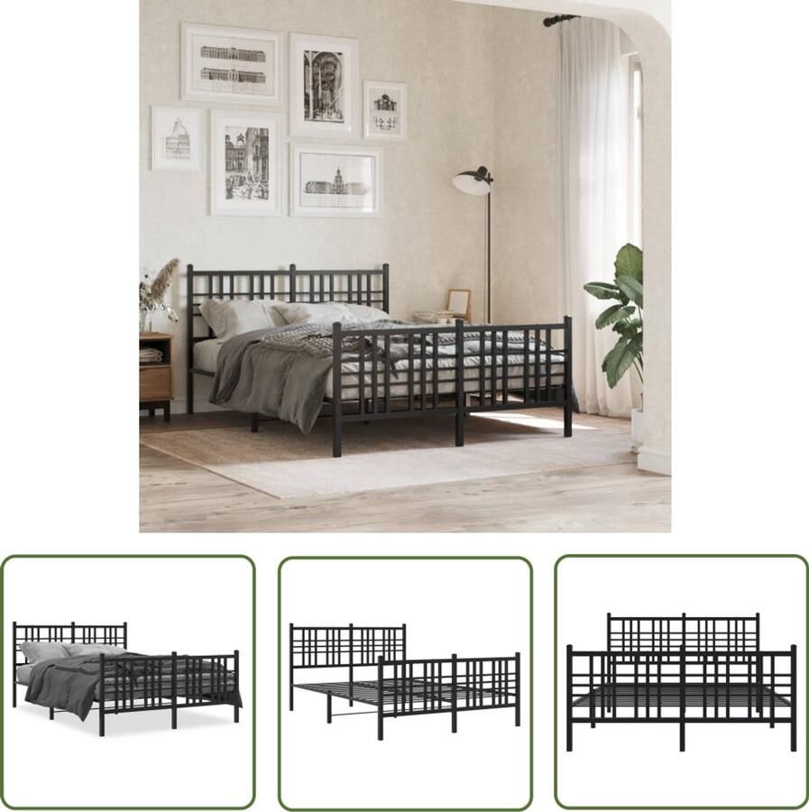 VidaXL Black Bed Frame Staal Bed Frame Bedframe met hoofd- en voeteneinde metaal zwart 140x190 cm King Size Bed Frame Boxspring Frame Tweepersoons Bed Frame