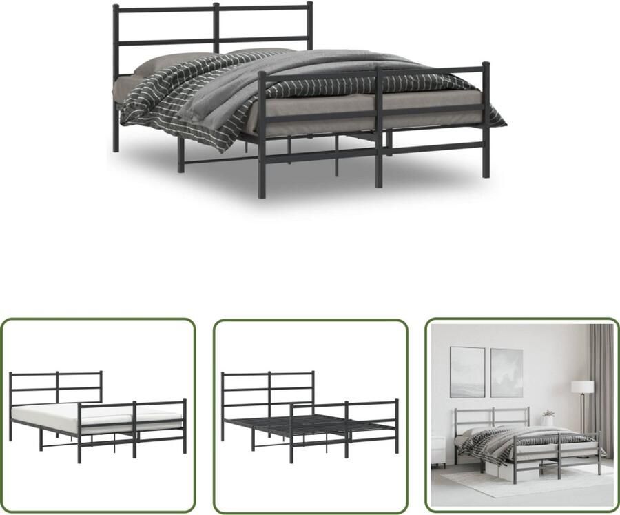 VidaXL Black Bed Frame Staal Bed Frame Bedframe met hoofd- en voeteneinde metaal zwart 140x190 cm Tweepersoons Bed Frame Boxspring Frame King Size Bed Frame
