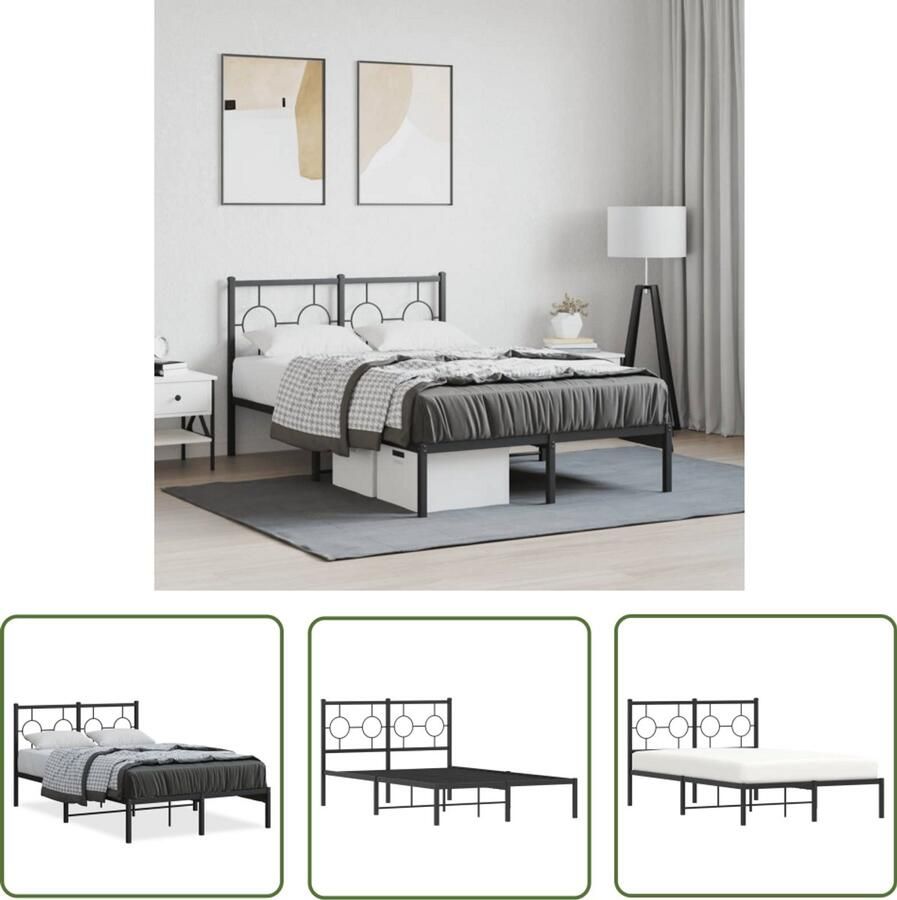 VidaXL Bedframe met hoofdbord metaal zwart 120x190 cm Staal Bedframe Black Bed Frame King Size Bed Frame Boxspring Bed Frame Modern Bed Frame
