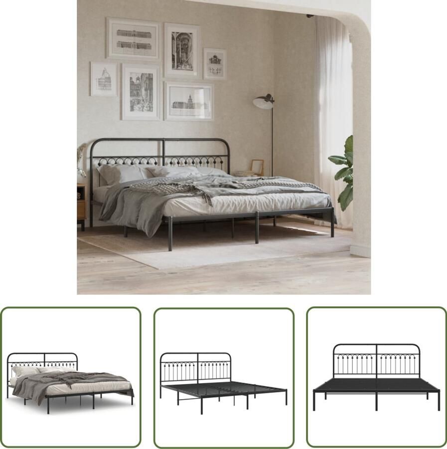 VidaXL Bedframe met hoofdbord metaal zwart 183x213 cm Staal Bedframe Black Bed Frame King Size Bed Frame Boxspring Bed Frame Tweepersoons Bed Frame