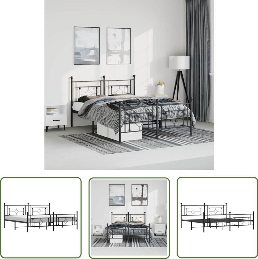 VidaXL Bedframe met hoofd- en voeteneinde metaal zwart 193x203 cm Staal Bedframe Black Bedframe King Size Bedframe Boxspring Frame Tweepersoons Bed