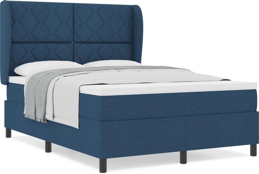 VidaXL Boxspring bed met matras met hoofdeinde Blauw 140 x 200 cm Stof - Foto 2