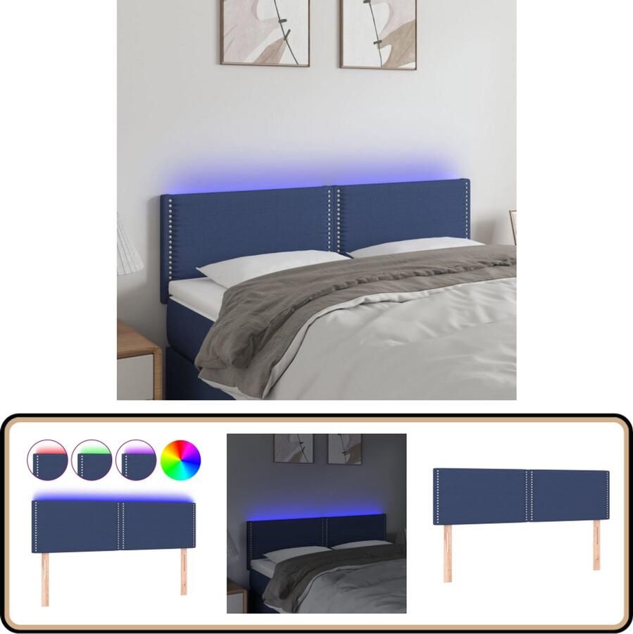 VidaXL Hoofdbord LED 144x5x78 88 cm stof blauw
