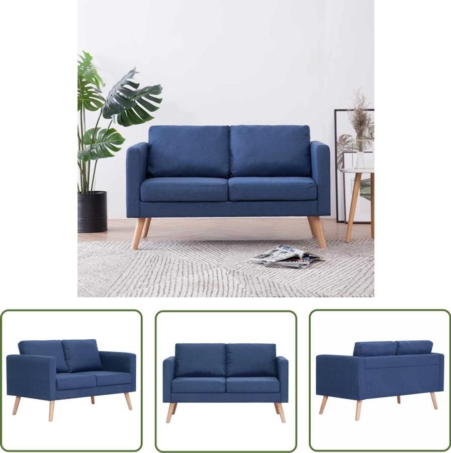 The Living Store 2-zitsbank Stoffen bank Blauw 116 x 70 x 73 cm Houten frame Tweezitsbank Blauwe Bank Salontafel Banksofa Lounge Meubilair - Foto 2
