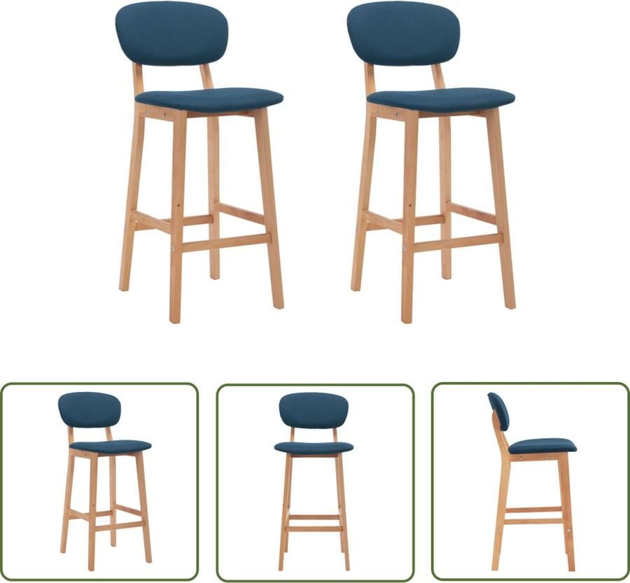 The Living Store Barstoelenset Blauw Stof Massief beukenhout 45x47x92cm Voetensteun Barstols Blauwe Barstoelen Met Voetensteun Houten Barstoelen Stoffen Barstoelen - Foto 2