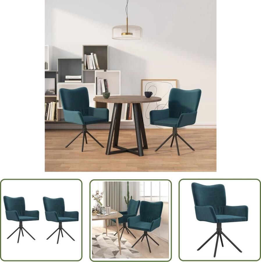 The Living Store Eetkamerstoel Blauw Fluweel 55x56x85.5cm Draaibaar Eetkamerstoel Blauwe Eetkamerstoel Velvet Eetkamerstoel Draaibare Eetkamerstoel Luxe Eetkamerstoel