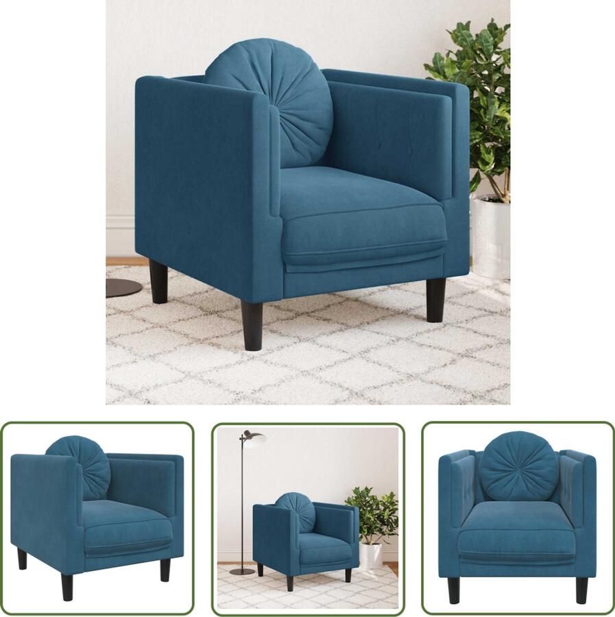 VidaXL Fauteuil met kussen fluweel blauw Fauteuil Blauwe Fauteuil Fluweelfauteuil Designfauteuil Lounge Stoel