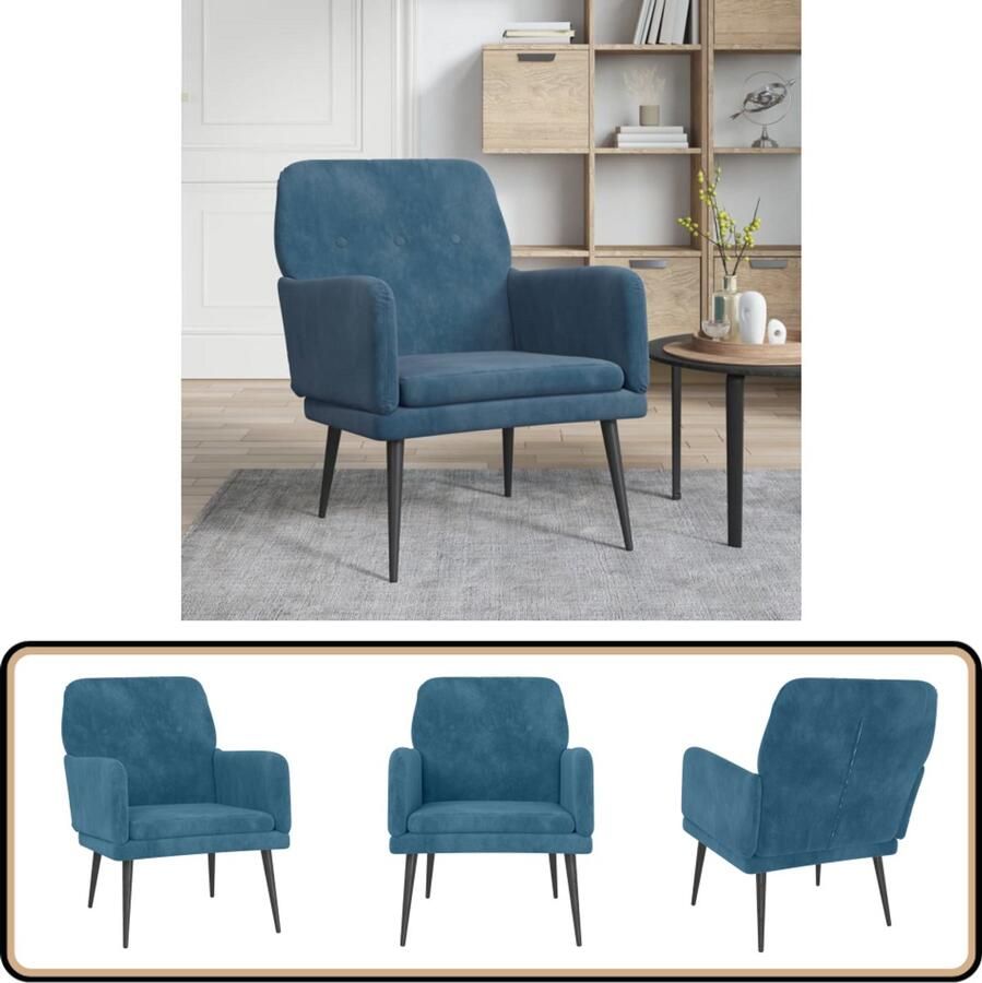 VidaXL Blauwe Fauteuil van Fluweel Stijlvol & Comfortabel Fauteuil Velours Blauwtint Lounge Relaxstoel - Foto 2