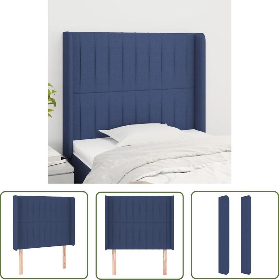 The Living Store Hoofdbord met randen 83x16x118 128 cm stof blauw Klassieke Hoofdbord Blauwe Hoofdbord Bedhoofdbord Stoffen Hoofdbord Adjustable Headboard