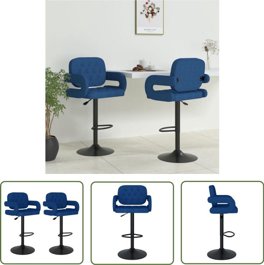 The Living Store Barkrukken 2 st stof blauw Barstoel Blauwe Stoel Eetkamerstoel Keukenstoel Designstoel