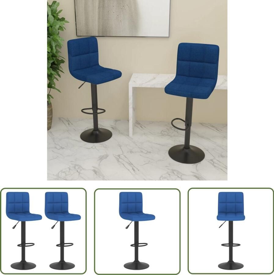 The Living Store Barkrukken 2 st stof blauw Barstühlen Blauwe Stoelen Eetkamerstoel Keukenstoel Design Stoel