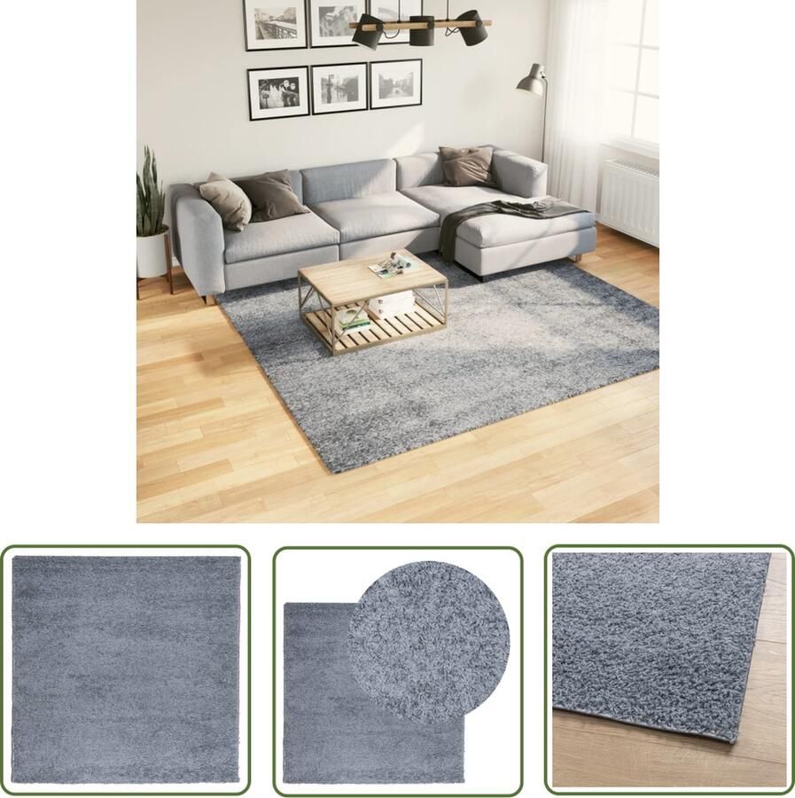The Living Store Vloerkleed PAMPLONA shaggy hoogpolig modern 240x240 cm blauw Shaggy Vloerkleed Blauwe Vloerkleed Woonkamer Tapijt Slaapkamer Tapijt Groot Vloerkleed