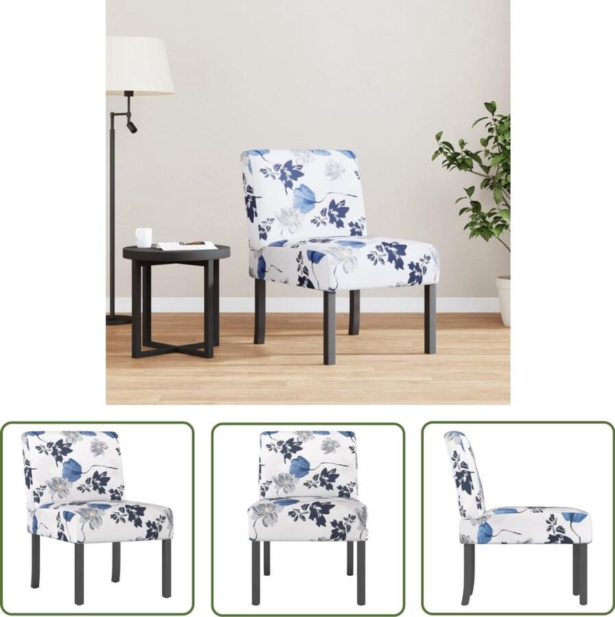 The Living Store Stoel gebloemd stof blauw Accentstoel Eetkamerstoelen Designstoel Lounge Stoel Velours Stoel