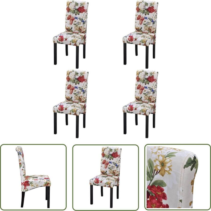 The Living Store Eetkamerstoelen Polyester 42 x 55 x 96 cm Bloemmotief Set van 4 Eetkamerstoelen Bloemprint Comfortabele Stoel Landelijke Stoel Multicoloured Chairs - Foto 2