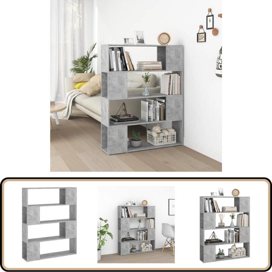 The Living Store Boekenkast Kamerverdeler 100 x 24 x 124 cm Betongrijs Boekenkast Kamerverdeler Betongrijs Houten Boekenkast Houten Kast