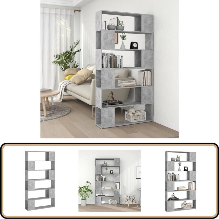 The Living Store Boekenkast Betongrijs 100 x 24 x 188 cm Montage vereist Boekenkast Kamerverdeler Meubilair Houten Boekenkast Grijze Boekenkast
