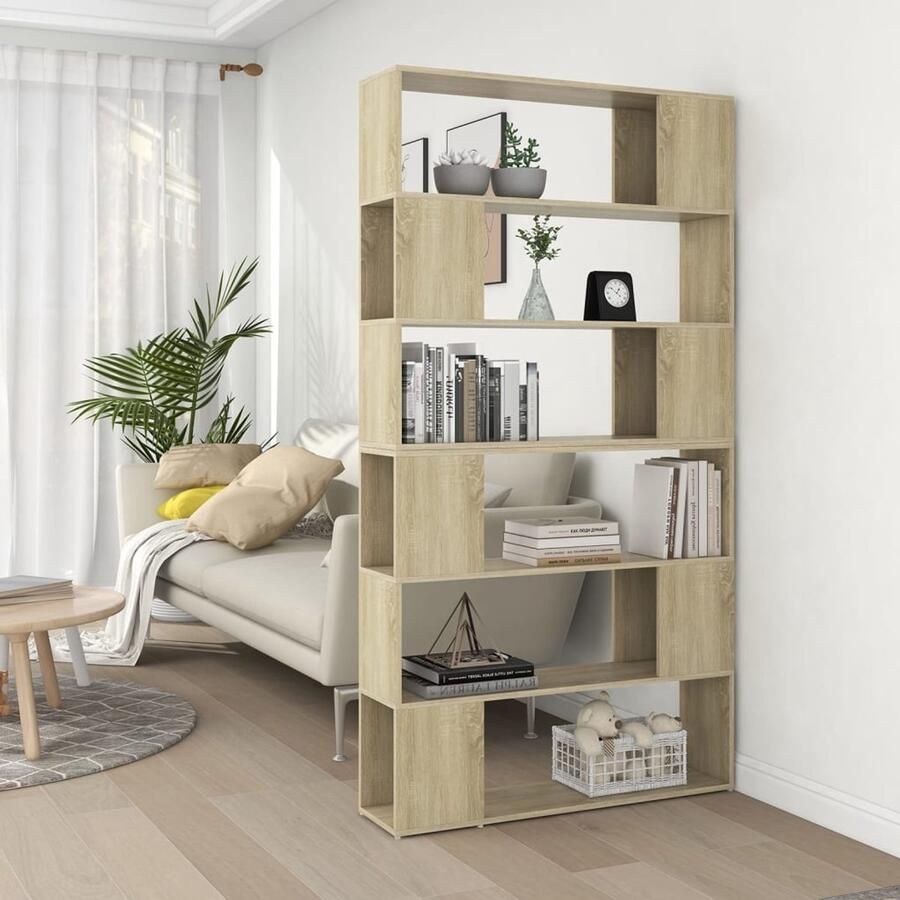 VidaXL Boekenkast 100x24x188 cm Sonoma Eiken 2 stuks Boekenkast Kamerscherm Houten Boekenkast Sonoma Eiken Opslagruimte