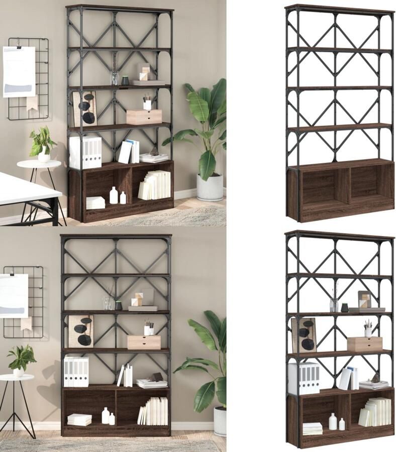 VidaXL Boekenkast 100x26x180 cm bewerkt hout en metaal bruin eiken Boekenkast Boekenkasten Boeken Plank Schappenkast